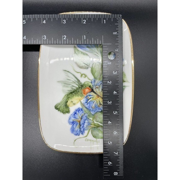 Gorgeous Vintage Hand Painted Hummingbird Trinket Dish-artist‎ signed - Picture 7 of 7